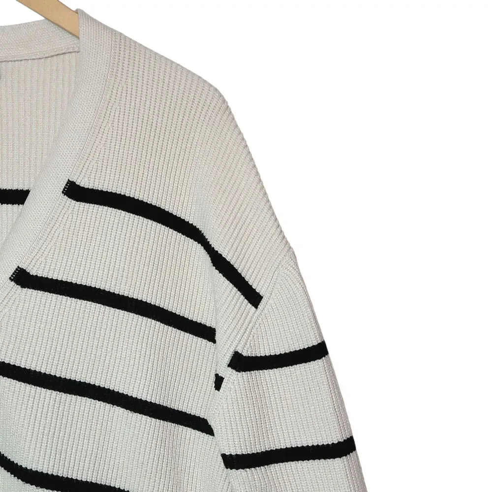 Lillusory Black & Cream Stripe Cardigan Sweater Button Down Relaxed Loose Fit S - Picture 3 of 14